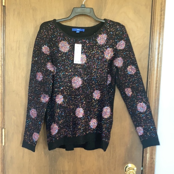 Relisted Apt 9 sweater black multi color metallic accent polka dot casual winter - Picture 11 of 16